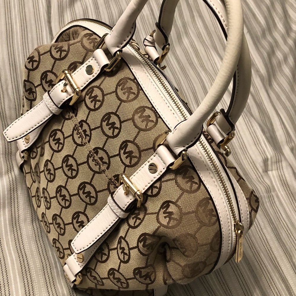 Michael Kors Bedford Signature Monogram jacquard bag - vanilla khaki white